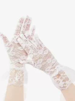 Linge de Mariée Gants courts décontractés en dentelle blanche pour femmes pour fête de mariage