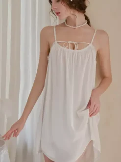 Linge de Mariée Lingerie de mariée Vêtements de nuit Chemise de nuit pour femme Lingerie blanche dos nu