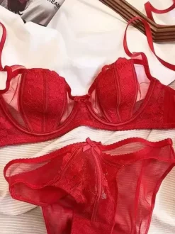 Linge de Mariée Lingerie Ensemble soutien-gorge culotte en dentelle nude 2 pièces chic femme
