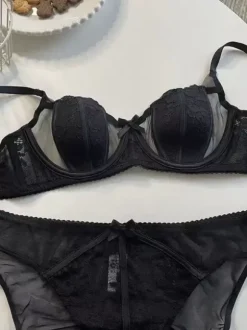Linge de Mariée Lingerie Ensemble soutien-gorge culotte en dentelle nude 2 pièces chic femme