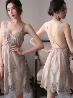 Linge de Mariée Lingerie Femme Robe Nuisette N艙uds Dentelle Transparente Sexy