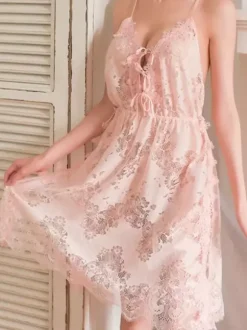 Linge de Mariée Lingerie Femme Robe Nuisette N艙uds Dentelle Transparente Sexy