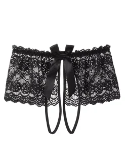 Linge de Mariée Lingerie Fendue Culotte Sexy Femme Dentelle Blanche Découpée Sous-Vêtements Lingerie Avec N艙ud