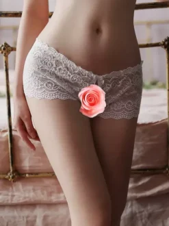 Linge de Mariée Lingerie Fendue Culotte Sexy Femme Dentelle Blanche Découpée Sous-Vêtements Lingerie Avec N艙ud