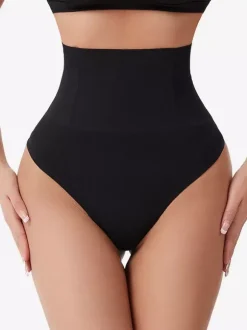 Linge de Mariée Lingerie gainante noire post-partum body string sans coutures taille haute gaine ventre plat et fesses galbées grande taille gaine de récupération