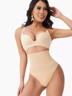 Linge de Mariée Lingerie gainante noire post-partum body string sans coutures taille haute gaine ventre plat et fesses galbées grande taille gaine de récupération