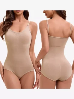 Linge de Mariée Lingerie gainante noire sans manches dos nu bretelles boutonnées au cou brassière ajustable body sans coutures coussinets amovibles fermeture à agrafes sur le devant