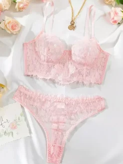 Linge de Mariée Lingerie Soutiens-Gorge Femme Sous-Vêtemen Noir Imprimé Floral Dentelle 2 Pièces