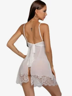Linge de Mariée Nuisette Femme Dentelle Blanche Lingerie Transparente Robe À Bretelle Sexy