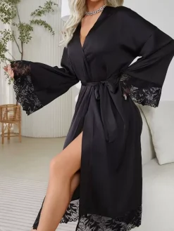 Linge de Mariée Peignoir en soie et dentelle lingerie surdimensionnée robe de nuit
