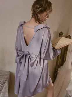 Linge de Mariée Pyjamas vêtements de nuit peignoirs n艙uds blancs lingerie dos nu effet soie