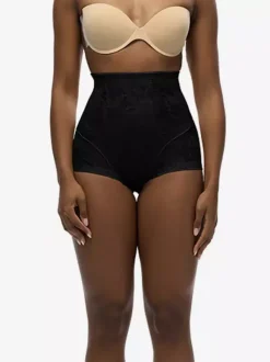 Linge de Mariée Short gainant taille haute en dentelle pour contrôle du ventre et compression pour amincissement des cuisses