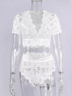 Linge de Mariée Sous-vêtement Soutien-gorge Taille Haute avec Manches Courtes à Col Décolleté Unicolore