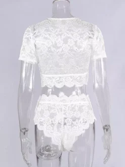 Linge de Mariée Sous-vêtement Soutien-gorge Taille Haute avec Manches Courtes à Col Décolleté Unicolore
