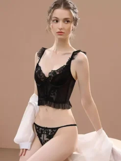 Linge de Mariée Soutien-gorge Culotte En Dentelle De Mariée Pour Femme Lingerie 2 Pièces