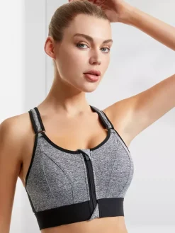 Linge de Mariée Soutien-gorge de sport bustier blanc bicolore gainant à fermeture éclair sur le devant pour femme soutien-gorge de yoga sans armatures à maintien élevé et dos nageur