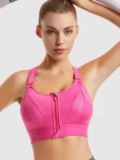 Linge de Mariée Soutien-gorge de sport bustier blanc bicolore gainant à fermeture éclair sur le devant pour femme soutien-gorge de yoga sans armatures à maintien élevé et dos nageur