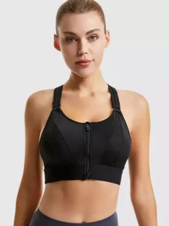 Linge de Mariée Soutien-gorge de sport bustier blanc bicolore gainant à fermeture éclair sur le devant pour femme soutien-gorge de yoga sans armatures à maintien élevé et dos nageur