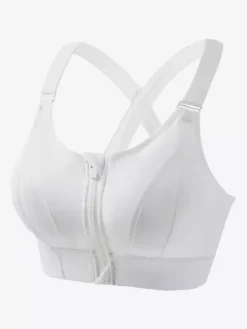 Linge de Mariée Soutien-gorge de sport bustier blanc bicolore gainant à fermeture éclair sur le devant pour femme soutien-gorge de yoga sans armatures à maintien élevé et dos nageur