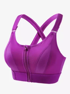 Linge de Mariée Soutien-gorge de sport bustier blanc bicolore gainant à fermeture éclair sur le devant pour femme soutien-gorge de yoga sans armatures à maintien élevé et dos nageur
