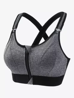 Linge de Mariée Soutien-gorge de sport bustier blanc bicolore gainant à fermeture éclair sur le devant pour femme soutien-gorge de yoga sans armatures à maintien élevé et dos nageur