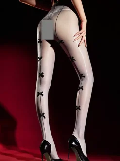 Lingerie collants bas lustrés brillants noirs à n艙uds brillants transparents