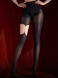 Lingerie collants bas sexy noirs en polyester avec chaînes