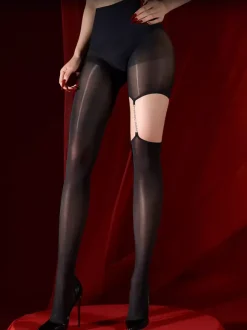 Lingerie collants bas sexy noirs en polyester avec chaînes