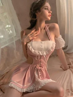 Lingerie Costume de servante pour femmes robe à dos en T découpé
