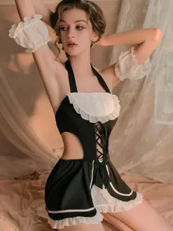 Lingerie Costume de servante pour femmes robe à dos en T découpé