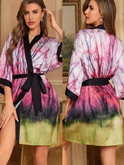 Lingerie de mariée pyjamas vêtements de nuit robes de chambre nuisettes imprimées bleu marine à lacets