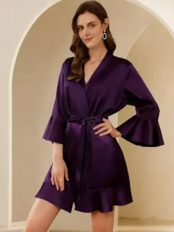Lingerie de mariée pyjamas vêtements de nuit robes de chambre nuisettes à volants bleu marine foncé nuisettes d'intérieur