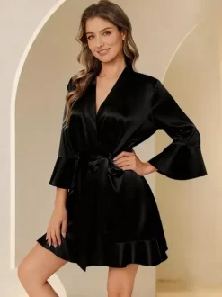 Lingerie de mariée pyjamas vêtements de nuit robes de chambre nuisettes à volants bleu marine foncé nuisettes d'intérieur