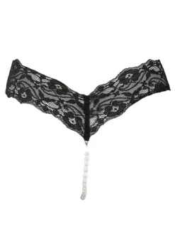 Lingerie Fendue Culotte en Dentelles Lingeries Sexy Femmes Creusantes avec Perles Unicolore Culotte en Dentelles Lingeries Sexy Femmes