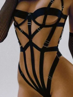 Lingerie Fendue Soutiens-gorge et Culottes Femme Lingerie Sexy avec Bretelles à Col Décolleté Unicolore