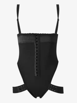 Lingerie gainante noire avec boutons sur le devant ceinture ventrale bretelles à boucle pantalon gainant avec fesses exposées combinaison avec bretelles amovibles
