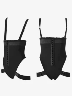 Lingerie gainante noire avec boutons sur le devant ceinture ventrale bretelles à boucle pantalon gainant avec fesses exposées combinaison avec bretelles amovibles