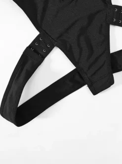 Lingerie gainante noire avec boutons sur le devant ceinture ventrale bretelles à boucle pantalon gainant avec fesses exposées combinaison avec bretelles amovibles