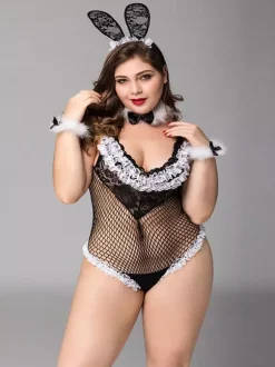 Lingerie grande taille costumes de lapin body résille pour femme
