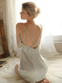Lingerie Nuisette Femme À Bretelle Robe Courte N艙ud Polyester Sexy