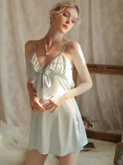 Lingerie Nuisette Femme À Bretelle Robe Courte N艙ud Polyester Sexy