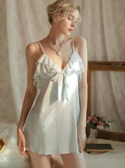 Lingerie Nuisette Femme À Bretelle Robe Courte N艙ud Polyester Sexy