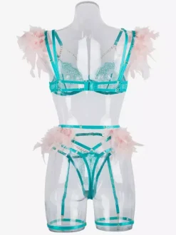 Lingerie Soutiens-Gorge Sous-vêtement Sexy Pour Femme Vert 3 Pièces