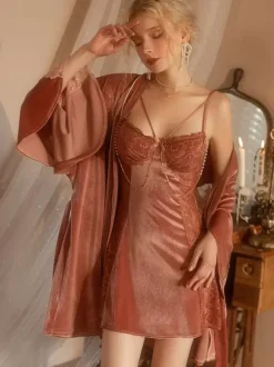 Lingerie Babydolls Robe À Lacet Chic Décontracté Chaînes Chemises Rose Foncé