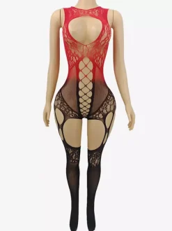 Lingerie bas collants noirs et rouges ajourés