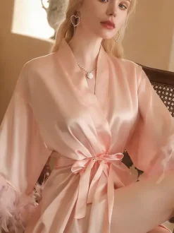 Lingerie de mariée pyjamas vêtements de nuit robes nuisettes en plumes noires