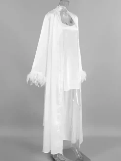 Lingerie de mariée pyjamas vêtements de nuit robes nuisettes d'intérieur en plumes blanches