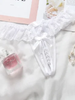 Lingerie Fendue Culotte en Dentelles Lingeries Sexy Femmes Creusantes avec Perles Unicolore Culotte en Dentelles Lingeries Sexy Femmes