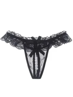 Lingerie Fendue Culotte en Dentelles Lingeries Sexy Femmes Creusantes avec Perles Unicolore Culotte en Dentelles Lingeries Sexy Femmes