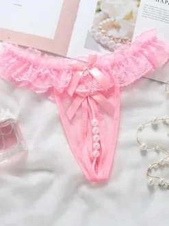 Lingerie Fendue Culotte en Dentelles Lingeries Sexy Femmes Creusantes avec Perles Unicolore Culotte en Dentelles Lingeries Sexy Femmes